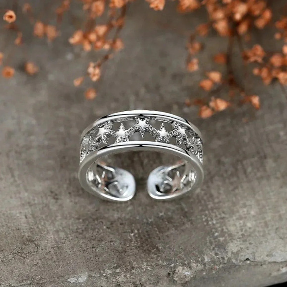 Minimalist 925 Sterling Silver Star Ring Band Chunky Silver Star Vintage Ring - Picture 4 of 5